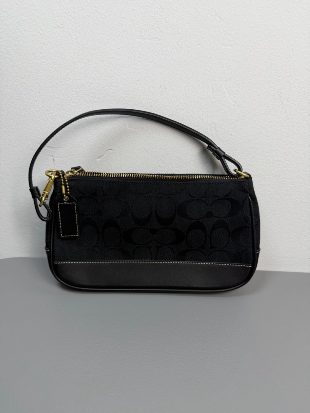 Coach Demi Signature Jacquard Mini Shoulder Black Bag Leather Trim Y2k Purse EUC - Picture 12 of 12